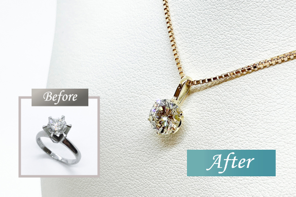 1カラットのダイヤモンドの指環をネックレスにリメイク