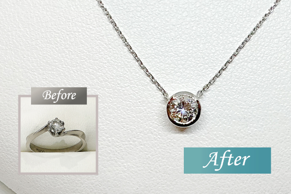 Pt.ダイヤモンドリングをPt.アズキチェーン付きダイヤモンドネックレスへリメイク