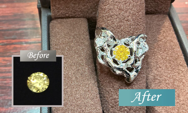 数年前にお買上のイエローダイヤモンドルースをオーダーメイドリングの作成
