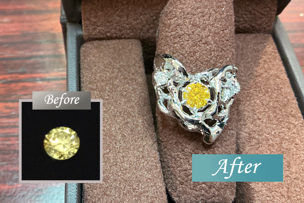 数年前にお買上のイエローダイヤモンドルースをオーダーメイドリングの作成