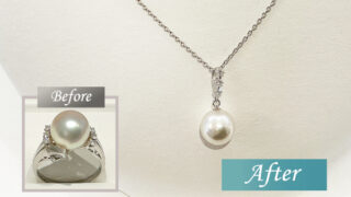 リメイク後のパールペンダントトップ（9.1mm　Pt.900　ダイヤ3石）