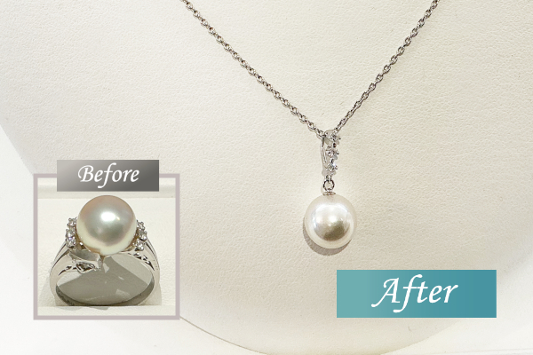 リメイク後のパールペンダントトップ（9.1mm　Pt.900　ダイヤ3石）