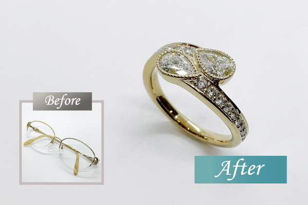お母様愛用メガネのダイヤモンドを指環にリメイク