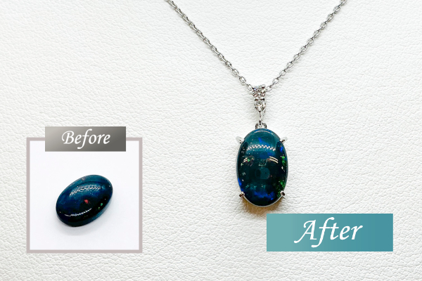 ブラックオパールをペンダントにしてお孫さんにプレゼント